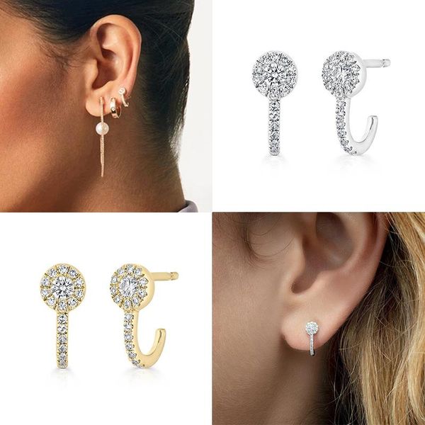 

stud boako hook earring fine jewelry 925 silver earrings for women 2021 trend fashion zircon pendientes brincos aretes cz gifts, Golden;silver