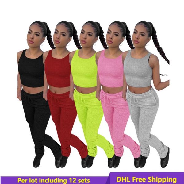 

women's two piece pants 2 sets womens outfits sleeveless tank stacked sweatpant suits 2021 fall summer workout clothes bulk items 5843, White