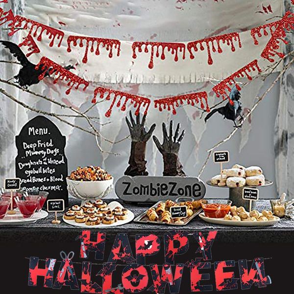 

party decoration happy halloween banner po booth props bloody garland hanging backdrop zombie vampire decorations supplies