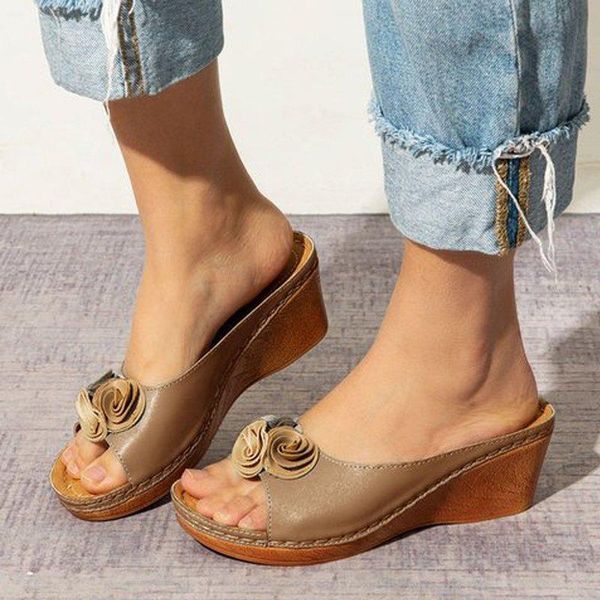 

slippers plus size 34-43 women peep toe wedges shoes flowers high heels platform slides woman beach zapatos mujer 8091l, Black