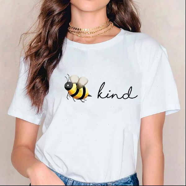 

cartoon bee casual letter women t shirt fashion 90s short sleeve graphic tee, White