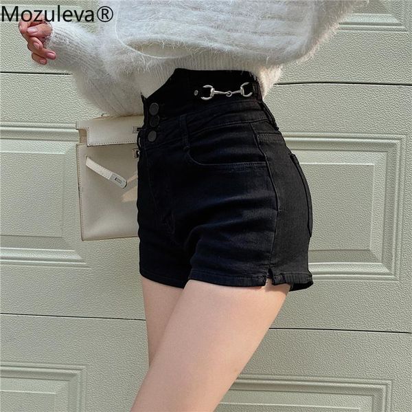 

mozuleva 2021 spring vintage high split waist women lock catch denim shorts streetwear female jeans femme women's, Blue