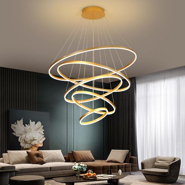 

pendant lamps gold/brown aluminum 2/3/4 ring led chandelier residential & commercial office lighting