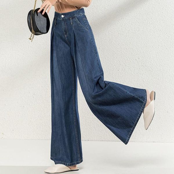

women's jeans 2021 wide-leg high waist drape loose culottes slim slimming trousers wide leg pantalon ladies, Blue