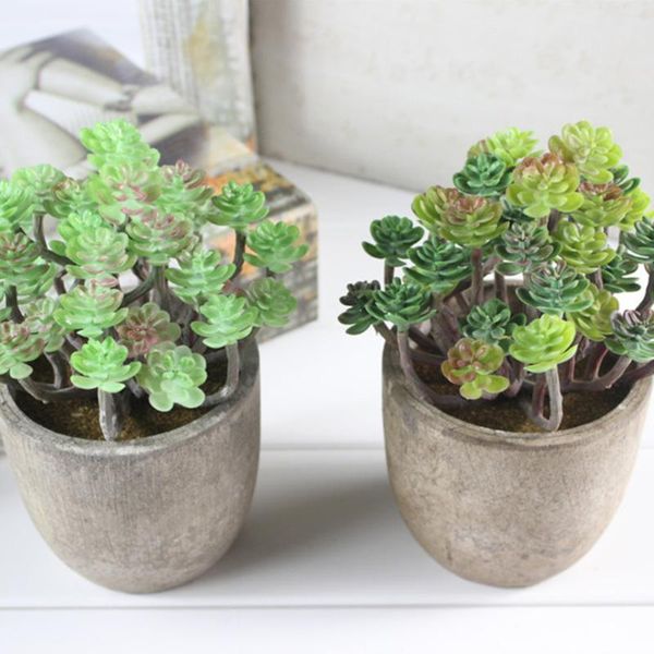

2pcs retro artificial succulents simulation green plants creative fake potted bonsai decor for home decorative flowers & wreaths
