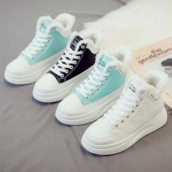 

boots 2021 women winter snow warm flat plus size platform lace up ladies women's shoes fur ankle female sneakers 35-40, Black