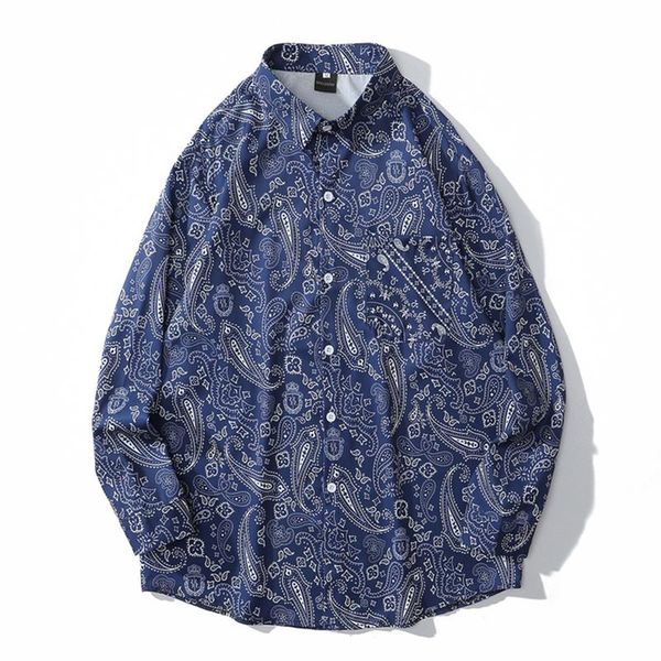 

harajuku loose summer women man vintage print blouse 2021 long sleeve oversize blue blusas shirt hip-hop streetwear men's casual shirt, White;black