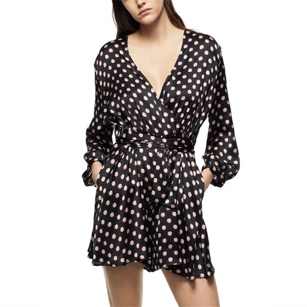 

short polka dot dress women long sleeve self belt vintage party dresses woman fashion back zip fit vestido 210524, Black;gray