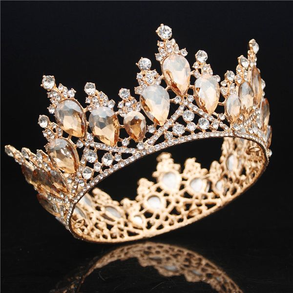 Cristal amarelo Círculo completo rainha nupcial rainha luxuoso concurso de casamento tiara coroa para a noiva acessórios de jóias de cabelo