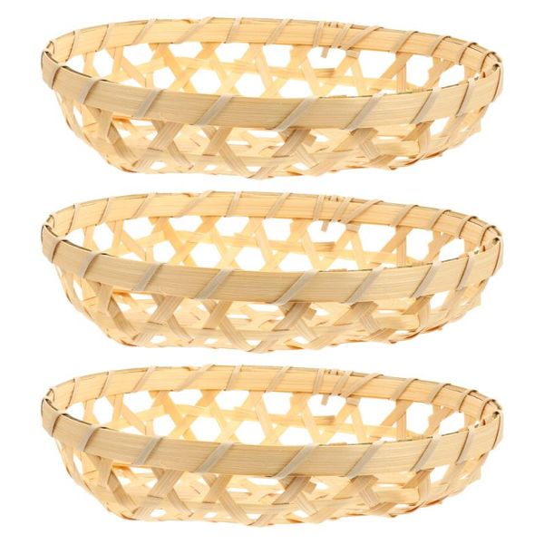 

3pcs bamboo weaving wicker storage basket fruit dish rattan baskets