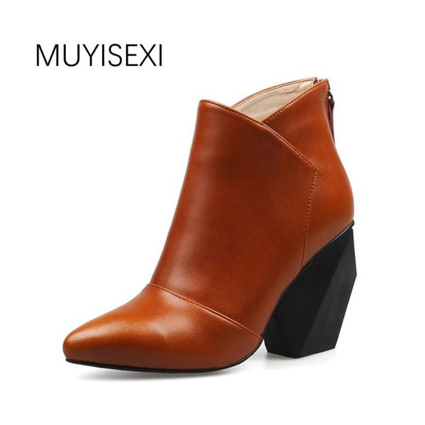 

women boots black genuine leather ankle pointed toe high heel winter shoes bottes femmes botas mujer hl23 muyisexi