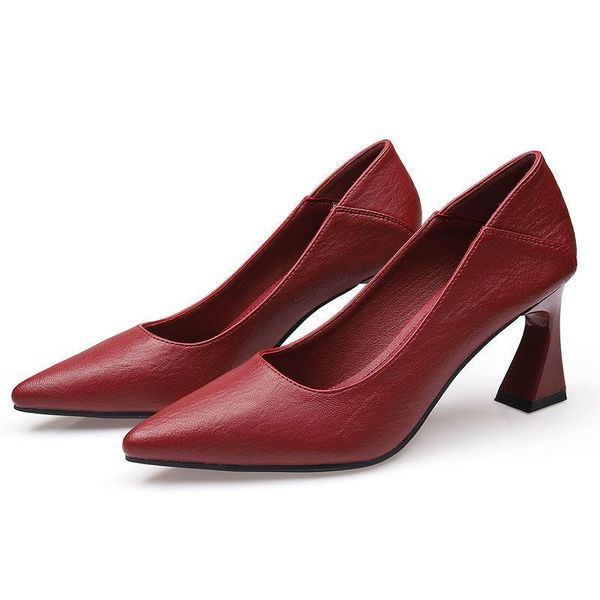 

dress shoes pointed toe pumps square high heels women elegant office lady work female single mary jane red, Black