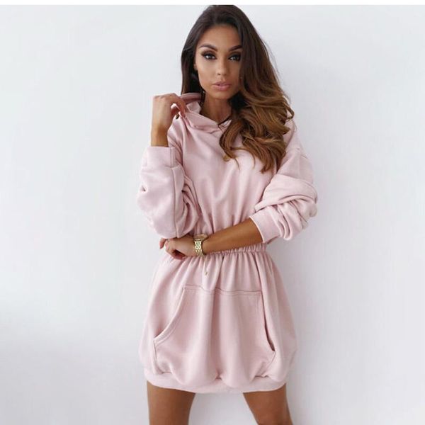 

casual dresses autumn winter mini dress women fashion pink black long sleeve hooded elegant sweet office party for femme, Black;gray