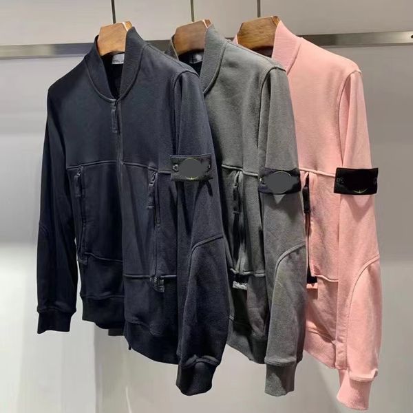 

tone designer men's hoodies and sweatshirt coats with stone brand spring island embroidered badge double zipper bag design, Black