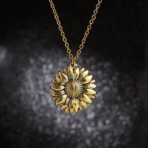 

pendant necklaces 2021 arrival you are my sunshine necklace alloy open locket sunflower chain chokers women gifts gold engraved, Silver