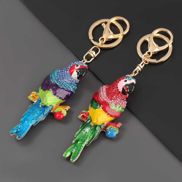 

2021 fashion new alloy dripping oil rhinestone parrot cartoon keychain lobster buckle key ring girl bag accessories pendant