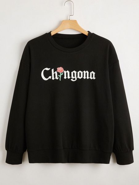 

plus letter graphic drop shoulder sweatshirt r4c9#, Black