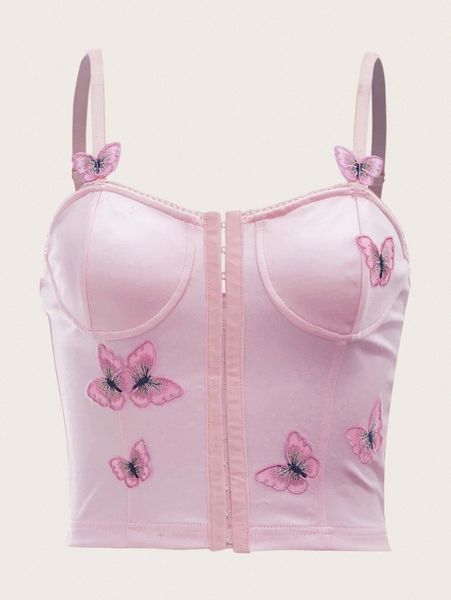 

butterfly embroidery satin cami v3m6#, White