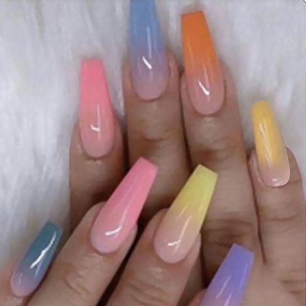 

false nails 20pcs professional fake long ballerina acrylic nail tips full cover tools short packaging kiss display clear tipsy stick, Red;gold