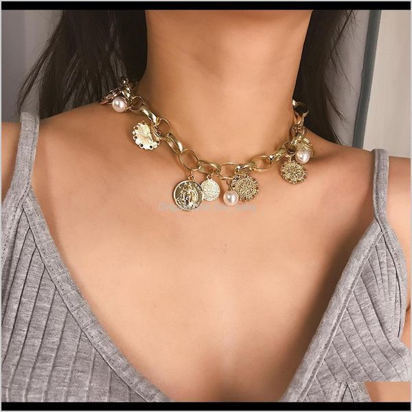 

chokers necklaces & pendants jewelry drop delivery 2021 fashion women necklace coins pendant choker immitation pearl charms for girls party, Golden;silver