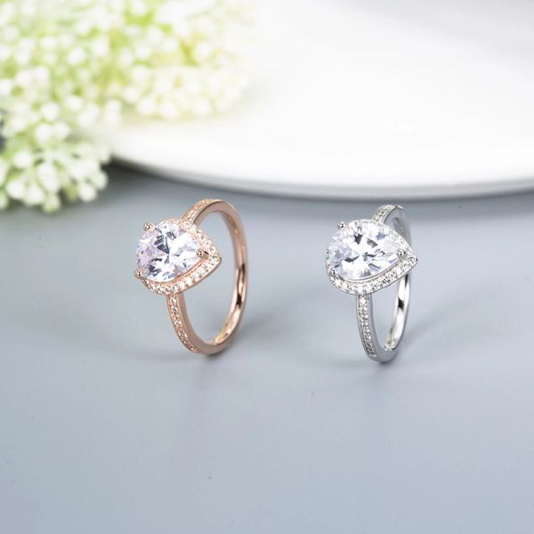 

charm 18k teardrop ring rose gold cz diamond fit pandora style belt original box wedding ring set ladies engagement jewelry, Slivery;golden