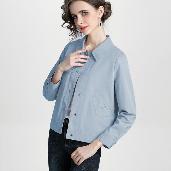 

women's jackets fall 2021 fashion jacket short solid color straight hidden concealed button top, Black;brown
