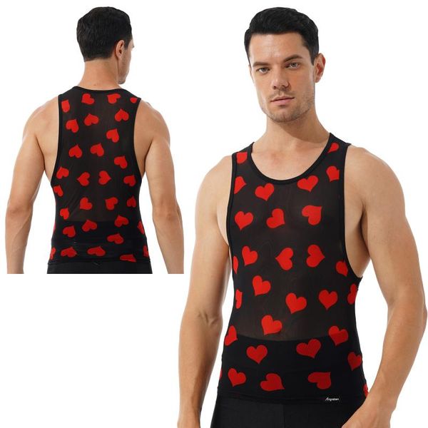 

men' tank plus size vest men summer fashion casual sport print see-through mesh breathable round neck sleeveless t-shirt, White;black