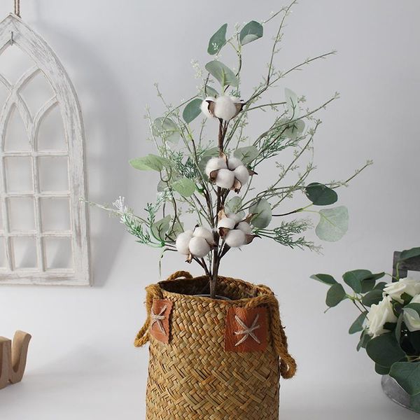 

decorative flowers & wreaths dried short cotton branch 23"long balls with eucalyptus leaf branches stalks rustic wedding decor centerpi