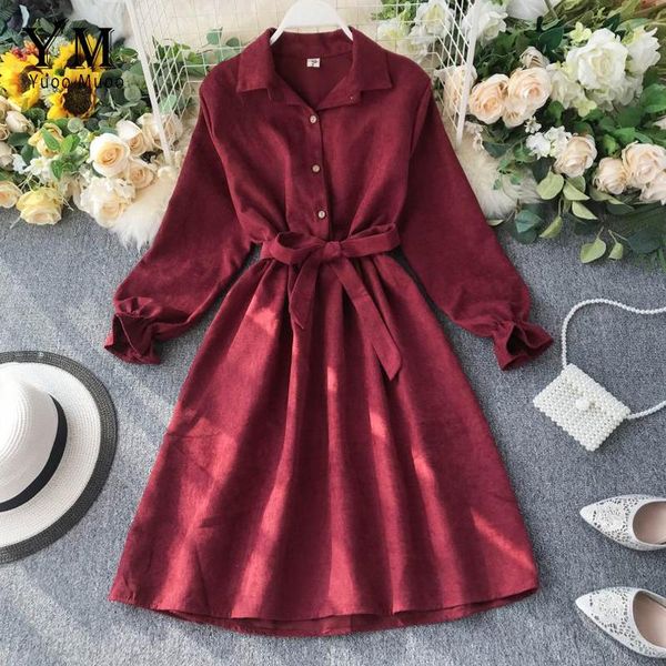 

casual dresses yuoomuoo long sleeve turn-down collar autumn dress women single-breasted bandage shirt elegant ladies office, Black;gray
