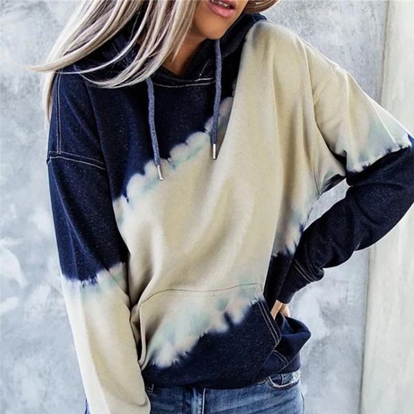 

women's hoodies & sweatshirts women gradient dye print long sleeve pocket harajuku sweatshirt autumn female loose pullover 2xl, Black