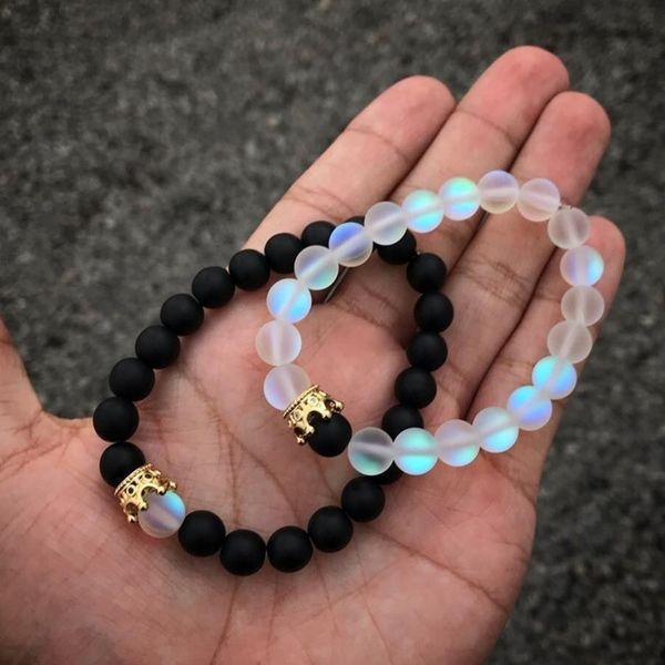 

couple crown crystal stone bead king and queen companions long distance bracelet friendship jewelry men women gift, Red;brown
