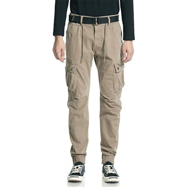 

men's pants men 2021 casual cotton pockets cargo trousers spring autumn army military tactical warm trouser pant elastic waist, Black
