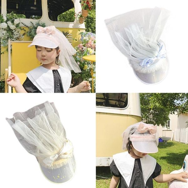 

caps & hats toddler girls ess sun visor cap cute multiple color semi-closed elastic loop tulle neck flap decoration, Yellow