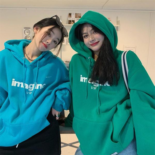 

women's hoodies & sweatshirts lake blue hooded sweatshirt women vintage oversize long sleeve loose ladies winter letter printing plus, Black