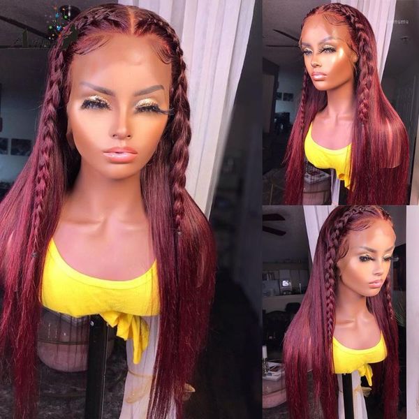 

99j burgundy color straight colored glueless human hair wigs for women pre plucked red hd transparent with natural hairline1, Black;brown