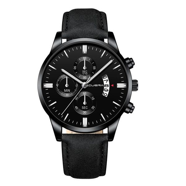 

wristwatches cuena mens watch fashion sport stainless steel case leather band men clock quartz analog wrist reloj hombre, Slivery;brown