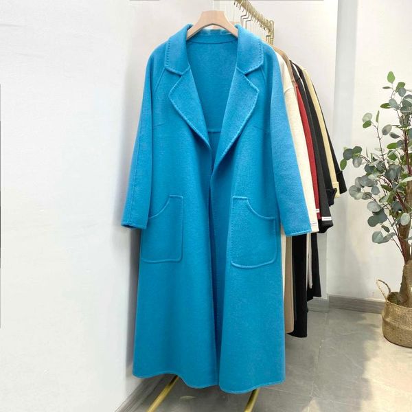 

women's trench coats loose medium length double-sided wool coat, Tan;black