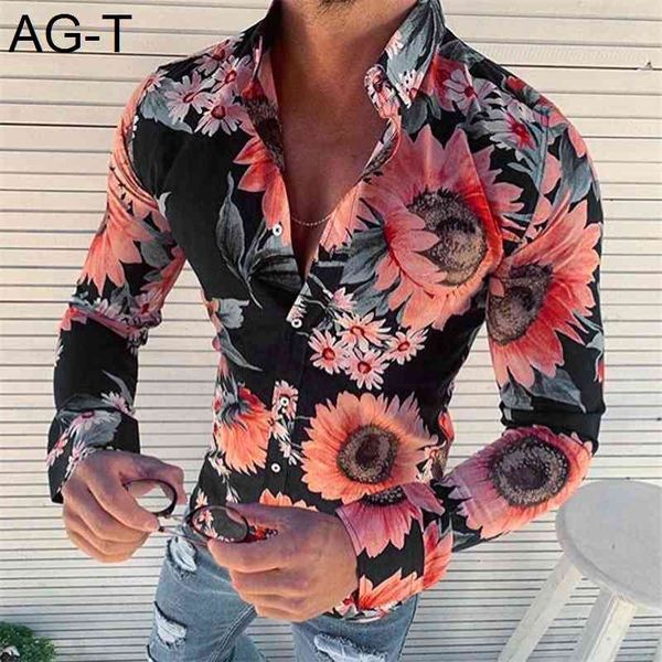 

new men's floral shirt long sleeve casual shirt fashion rose flower 3d printed turn-down collar slim fit shirt for mens clothing, White;black