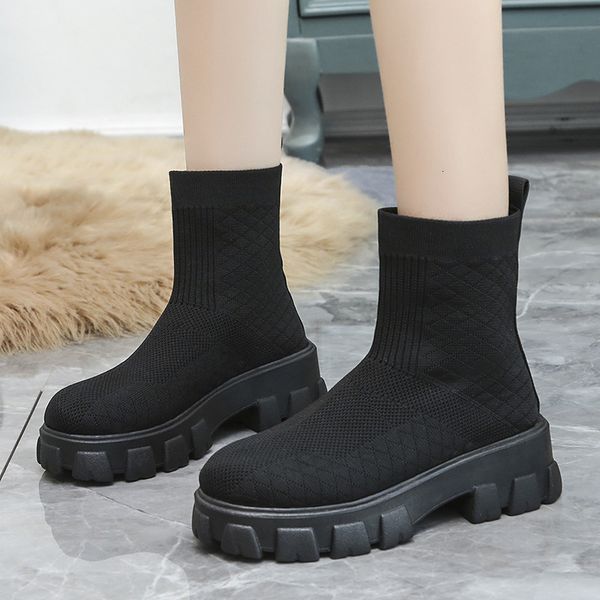 

boots women's boots in knitted shoes platform ankle causal slide fall ladies more size women's y89e, Black