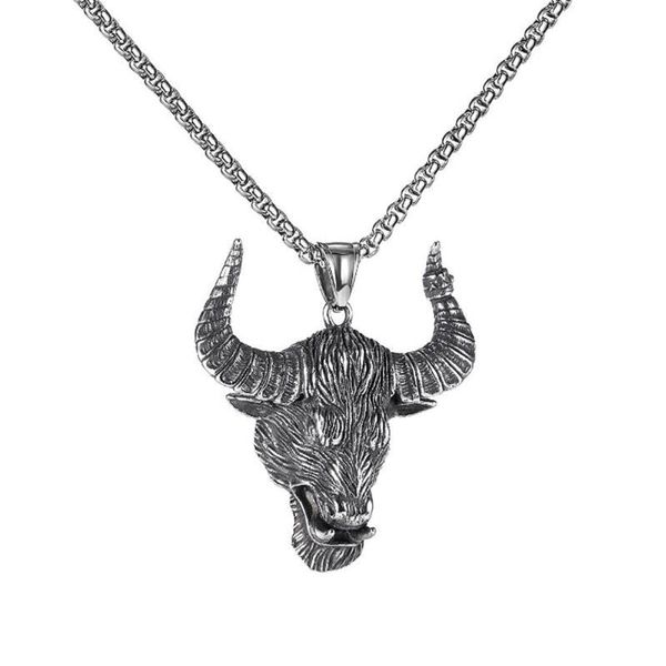 

chains stainless steel vintage punk rock ox head pendant necklace jewelry gift for him with chain, Silver