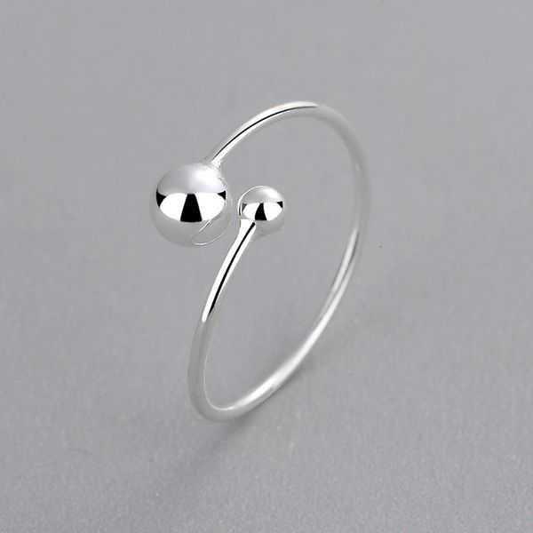 

s925 pure silver double bead opening ring, japanese korean style, simple and fashionable personality, k-gold-plated, luxurious women's