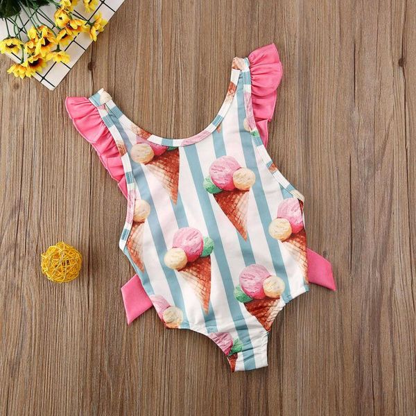 

clothing sets baby & children's ice cream infant kid girl swimwear striped bow bikini swimming clothes 6m-4y, White