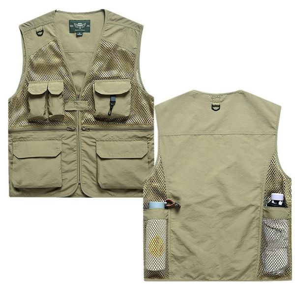 

summer fishing men's vest tactical breathable hiking coat pographer tool multi pocket mesh jackets work sleeveless waistcoat, Black;brown
