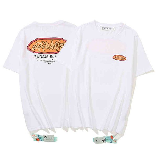 

white ow off chao brand letter printing loose short sleeve t-shirt for young couple, White;black