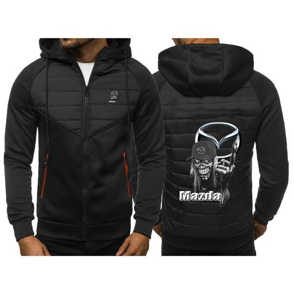 

men's hoodies & sweatshirts 2021 spring and autumn stitching hoodie mazda logo fashion novel trend casual all-match lace jacket, Black