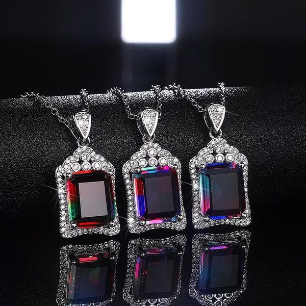 

pendant necklaces huitan gradient ramp square cubic zirconia necklace women gorgeous engagement wedding accessories jewelry, Silver