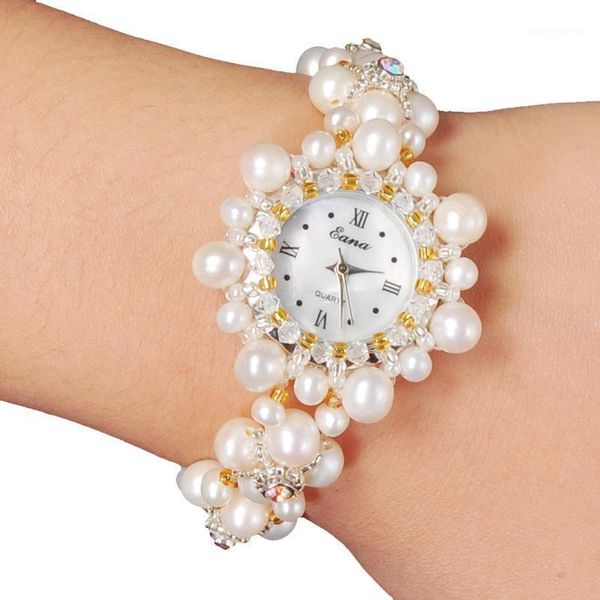 

wristwatches fashion women wrist watch nature white pearl quartz wristwatch for girls students gifts beautiful jewerly, Slivery;brown