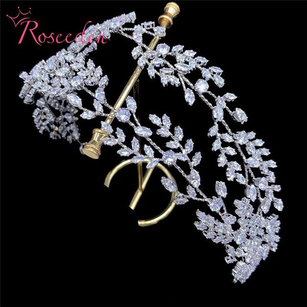

hair clips & barrettes fashion cubic zirconia double layer bridal headbands luxury prom headwear wedding jewelry cz tiaras re4317, Golden;silver