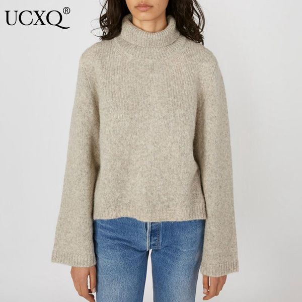 

women's sweaters ucxq woman sweater solid kniited urtleneck long sleeve loose waist oversized fashion casual style 2021 autumn winter 2, White;black
