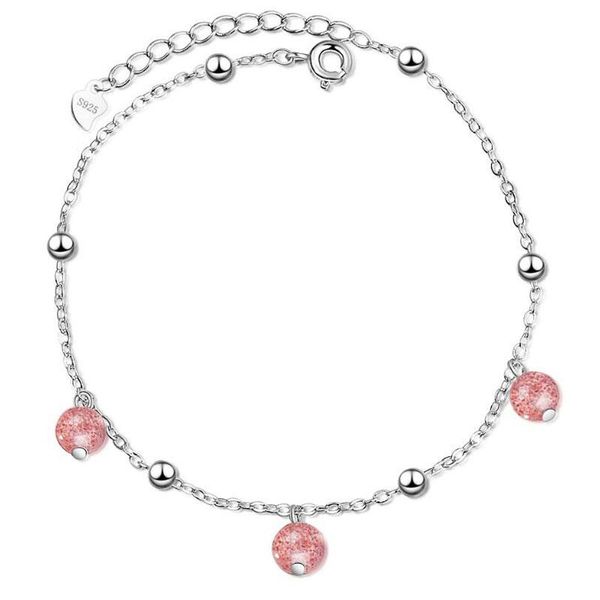 

anklets summer fashion 925 sterling silver chain for women beach party crystal pink beads ankle bracelet foot jewelry girl gifts, Red;blue